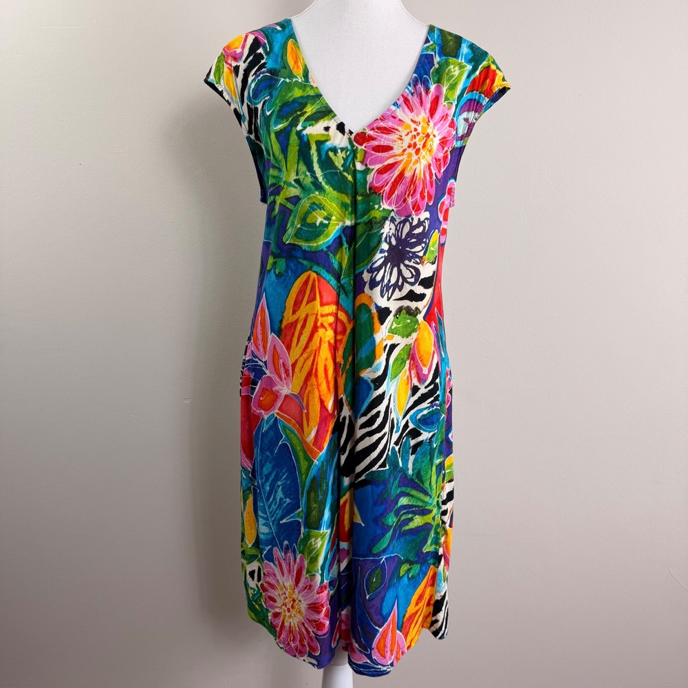 Jams World Garden Bliss Floral V-Neck Cap Sleeve Shift Dress W309-GABL Womens L